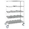 Edelstahl-Etagenwagen vollständig geschweißt, 5 Ladeflächen 1050x550mm Gummibereifung mit Bremse