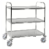 Edelstahl-Tischwagen rostfrei mit 3 Böden 825x500mm mit Gummibereifung und Bremse