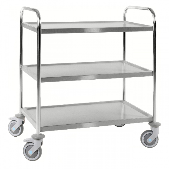 Edelstahl-Tischwagen rostfrei mit 3 Böden 825x500mm mit Gummibereifung und Bremse Edelstahl-Tischwagen rostfrei mit 3 Böden 825x500mm mit Gummibereifung und Bremse-Beschreibung lesen
