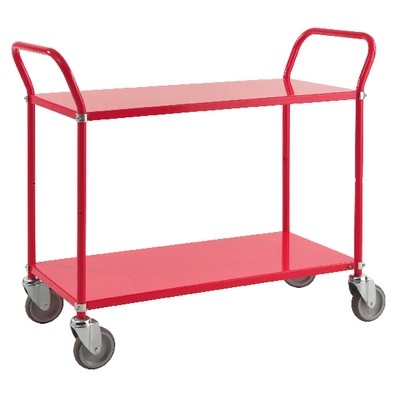 Kongamek Etagenwagen mit 2 Böden 900x440mm in Rot mit Bremse Kongamek Etagenwagen mit 2 Böden 900x440mm in Rot mit Bremse-Beschreibung lesen