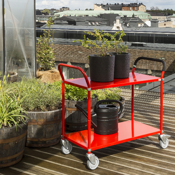 Kongamek Etagenwagen mit 2 Böden 900x440mm in Rot mit Bremse Kongamek Etagenwagen mit 2 Böden 900x440mm in Rot mit Bremse-Beschreibung lesen