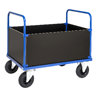 Kastenwagen in blau 1200x800x900mm mit verzinkter Ladefläche und 4 Wänden mit Gummibereifung ohne Bremse-Beschreibung lesen