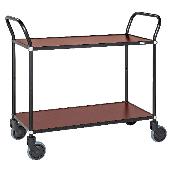Chariot de service Kongamek Design noir avec 2 étagères 760x430mm aspect acajou avec frein-Leer más