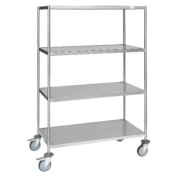 Edelstahl-Etagenwagen vollständig geschweißt, 4 Ladeflächen 800x550mm Gummibereifung mit Bremse Edelstahl-Etagenwagen vollständig geschweißt, 4 Ladeflächen 800x550mm Gummibereifung mit Bremse-Beschreibung lesen