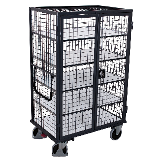 ESD Etagenwagen, vergittert mit Flügeltür, Schiebebügel und 5 Ladeflächen 1045x685mm-Beschreibung lesen