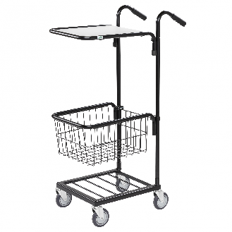 Kongamek Mini- Servierwagen in schwarz Ladefläche 410x355mm mit Korb und Bremse-Beschreibung lesen