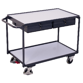 ESD Tischwagen mit Schiebegriff, 2 Schubladen und 2 Ladeflächen 985x595mm-Beschreibung lesen