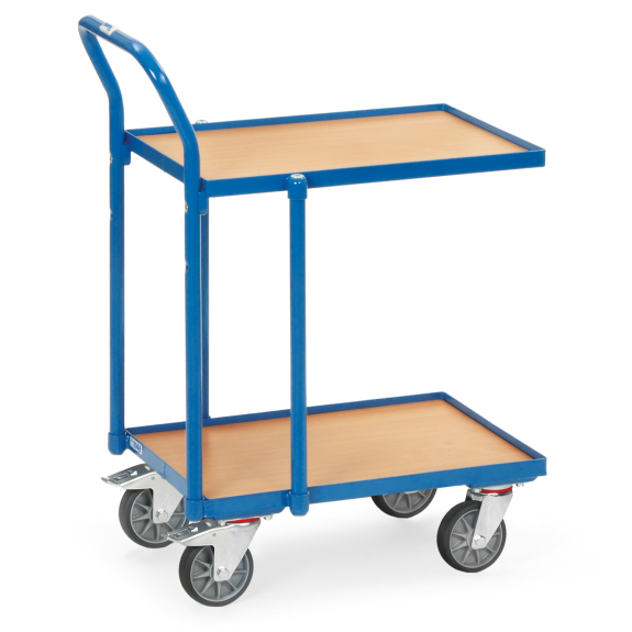 Fetra Etagen-Roller mit 2 Böden aus Holz, mit 15 mm Rand, Rohrschiebebügel, 970 mm hoch Fetra Etagen-Roller mit 2 Böden aus Holz, mit 15 mm Rand, Rohrschiebebügel, 970 mm hoch-Beschreibung lesen