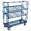 Etagenwagen mit vergitterten Seiten, Rohrschiebegriff und 2 neigbaren Drahtgitterböden 1355x550mm Etagenwagen mit vergitterten Seiten, Rohrschiebegriff und 2 neigbaren Drahtgitterböden 1355x550mm