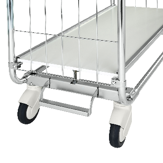 Bordwagen verzinkt mit 4 laminierten Böden 1395x470mm und vergitterten Stirnwänden und Bremse-Beschreibung lesen