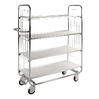 Bordwagen verzinkt mit 4 laminierten Böden 1395x470mm und vergitterten Stirnwänden und Bremse-Beschreibung lesen