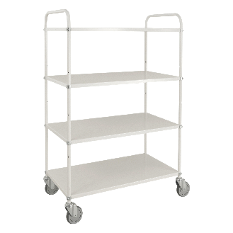 Etagenwagen mit 4 Böden 900x440mm pulverbeschichtet in weiß 24mm Rand ohne Bremse-Beschreibung lesen