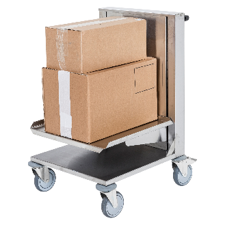 Edelstahl-Kistenwagen 560x500x1565mm mit gefedertem Boden, Gummibereifung und Bremse-Beschreibung lesen