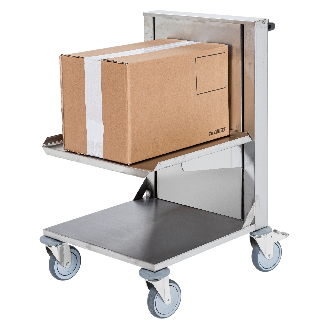 Edelstahl-Kistenwagen 560x500x1565mm mit gefedertem Boden, Gummibereifung und Bremse-Beschreibung lesen