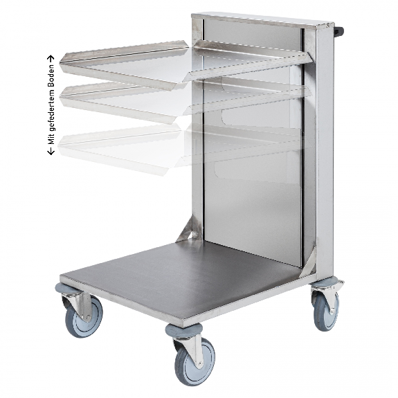 Edelstahl-Kistenwagen 560x500x1565mm mit gefedertem Boden, Gummibereifung und Bremse-Beschreibung lesen