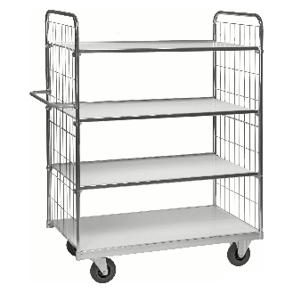 Bordwagen verzinkt mit 4 laminierten Böden 1000x600mm vergitterte Stirnwände mit Bremse-Beschreibung lesen