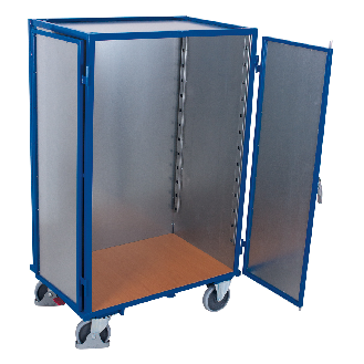 Etagenwagen aus Stahlblech mit Schiebebügel, Flügeltür, Treibriegel und 1245x785mm-Beschreibung lesen