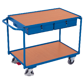 Tischwagen mit Schiebegriff, 2 Schubladen und 2 Ladeflächen 985x595mm-Beschreibung lesen