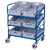 Eurokastenwagen mit 6 Kunststoffkisten und 2 neigbaren Etagen 825x610mm Eurokastenwagen mit 6 Kunststoffkisten und 2 neigbaren Etagen 825x610mm