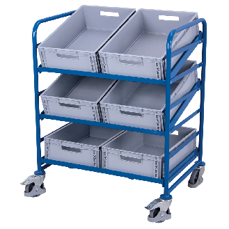 Eurokastenwagen mit 6 Kunststoffkisten und 2 neigbaren Etagen 825x610mm-Beschreibung lesen