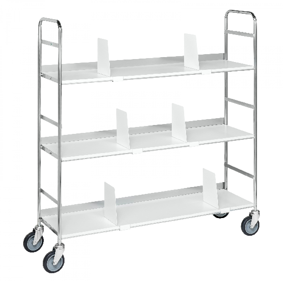 Mobiler Etagenwagen 1000x290x1140mm verzinkt mit 3 Böden und 6 Buchstützen Mobiler Etagenwagen 1000x290x1140mm verzinkt mit 3 Böden und 6 Buchstützen-Beschreibung lesen