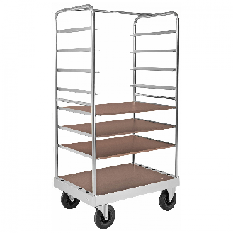 Etagenwagen verzinkt 1900mm hoch mit 4 Ladeflächen 1105x742mm aus MDF ohne Bremse-Beschreibung lesen