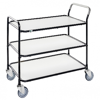 Tischwagen aus lackiertem Stahlrohr 850x508mm Ladefläche in weiss mit 3 Etagen-Beschreibung lesen