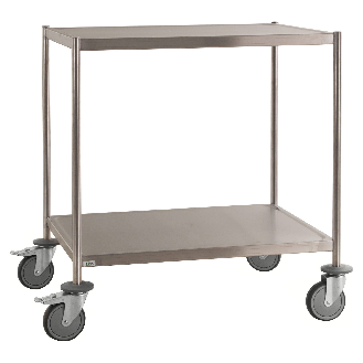 Edelstahl-Etagenwagen vollständig geschweißt, 2 Ladeflächen 1050x550mm Gummibereifung mit Bremse-Beschreibung lesen