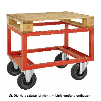 Palettenwagen rot 650 mm ohne Bremse für Halbpaletten 800x600 mm-Beschreibung lesen