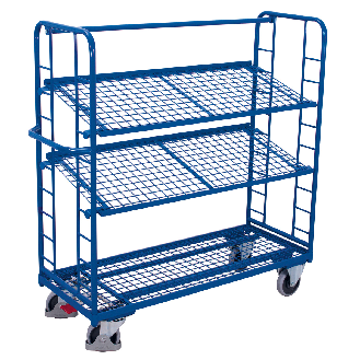 Etagenwagen mit vergitterten Seiten, Rohrschiebegriff und 2 neigbaren Drahtgitterböden 1650x650mm-Beschreibung lesen