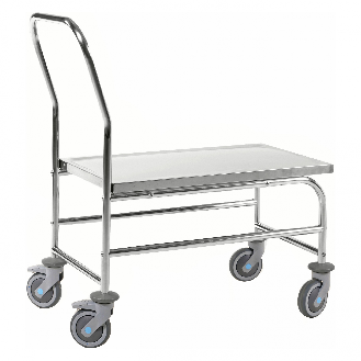 Kongamek Edelstahl- Plattformwagen komplett rostfrei mit Schiebegriff und Bremse 760x440mm Ladefläche Gummibereifung-Beschreibung lesen