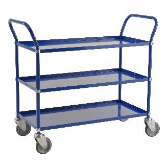 Etagenwagen mit 3 Böden 900x540mm pulverbeschichtet in blau mit 24mm Rand ohne Bremse-Beschreibung lesen