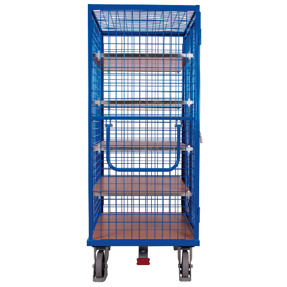 Etagenwagen, außen vergittert mit Flügeltür, Hebelgriff und 5 Ladeflächen 1245x785mm-Beschreibung lesen