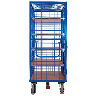 Etagenwagen, außen vergittert mit Flügeltür, Hebelgriff und 5 Ladeflächen 1245x785mm-Beschreibung lesen