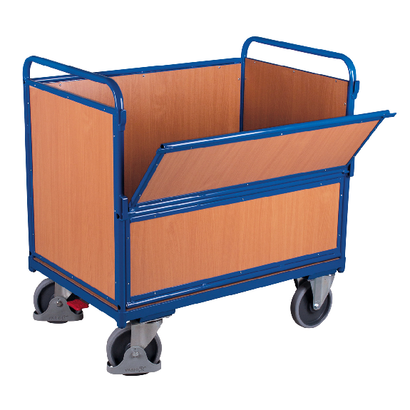 Holzkastenwagen mit halb abklappbarer Längswand 1200x750mm-Beschreibung lesen