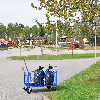 Kastenwagen in blau 1166x700x1020mm mit MDF-Platte und 4 Gitterwänden