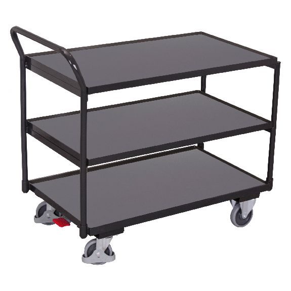 VARIOfit Tischwagen mit gebogenem Schiebegriff und 3 Ladeflächen 985x595mm Anthrazitgrau VARIOfit Tischwagen mit gebogenem Schiebegriff und 3 Ladeflächen 985x595mm Anthrazitgrau-Beschreibung lesen