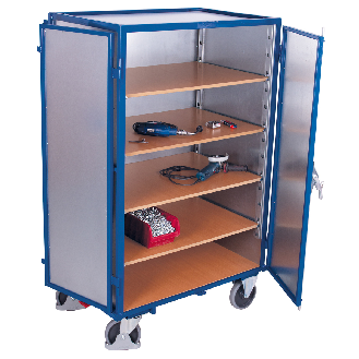 Etagenwagen aus Stahlblech mit Schiebebügel, Hebelgriff und 5 Ladeflächen 1045x685mm-Beschreibung lesen