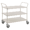 Etagenwagen mit 3 Böden 900x540mm pulverbeschichtet in weiß mit 24mm Rand und Bremse