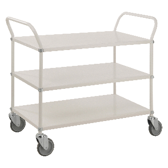 Etagenwagen mit 3 Böden 900x540mm pulverbeschichtet in weiß mit 24mm Rand und Bremse-Beschreibung lesen
