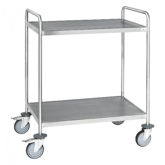Edelstahl-Tischwagen vollständig geschweißt mit Schiebegriffen, 2 Ladeflächen 800x550mm Gummibereifung rostfrei und Bremse Edelstahl-Tischwagen vollständig geschweißt mit Schiebegriffen, 2 Ladeflächen 800x550mm Gummibereifung rostfrei und Bremse-Beschreibung lesen