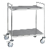 Edelstahl-Tischwagen vollständig geschweißt mit Schiebegriffen, 2 Ladeflächen 800x550mm Gummibereifung rostfrei und Bremse