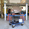 Tischwagen in blau 1110x700x870mm mit Schiebegriff, Gummibereifung und Bremse