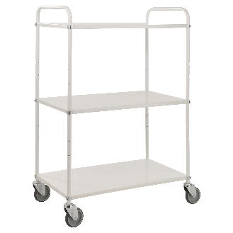 Etagenwagen mit 3 Böden 900x440mm pulverbeschichtet in weiß 24mm Rand ohne Bremse-Beschreibung lesen