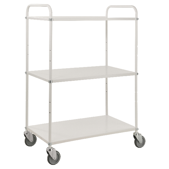 Etagenwagen mit 3 Böden 900x440mm pulverbeschichtet in weiß 24mm Rand ohne Bremse Etagenwagen mit 3 Böden 900x440mm pulverbeschichtet in weiß 24mm Rand ohne Bremse-Beschreibung lesen