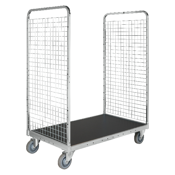 Kommissionierwagen verzinkt 1295x810x1700mm mit 2 Gitterwänden und Ladefläche aus Sperrholz mit Bremse Kommissionierwagen verzinkt 1295x810x1700mm mit 2 Gitterwänden und Ladefläche aus Sperrholz mit Bremse-Beschreibung lesen