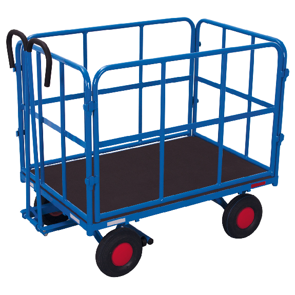Handpritschenwagen mit 4 Rohrgitterwänden und Luftbereifung 940x700mm-Beschreibung lesen