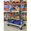 Etagenwagen verzinkt 1900mm hoch 3 Drahtwände mit 4 Ladeflächen 1105x742mm aus MDF mit Bremse