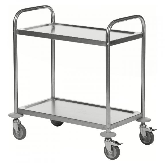 Car table de table en acier inoxydable sans rouille avec 2 étages 685x380 mm sans bordure et freinage-Lire la description