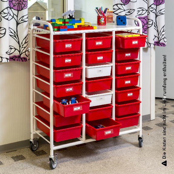 Kisten- und Tablettwagen 950x420x1205mm mit 21 Böden und Bremse Kisten- und Tablettwagen 950x420x1205mm mit 21 Böden und Bremse-Beschreibung lesen